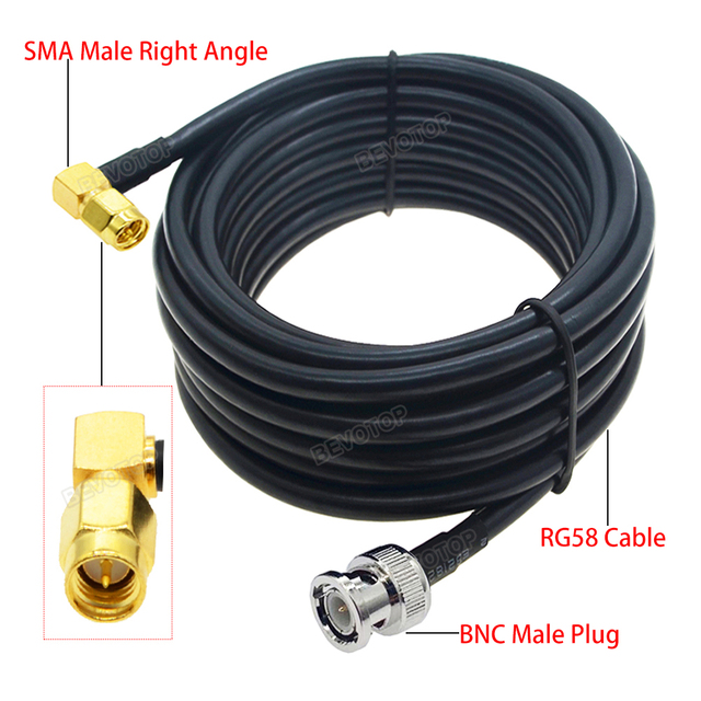 RG-58 SMA Straight/Right Angle Male to BNC Male Plug RG58 Cable 50 Ohm RF Extension Cable Connector RF Jumper Pigtail Adapter