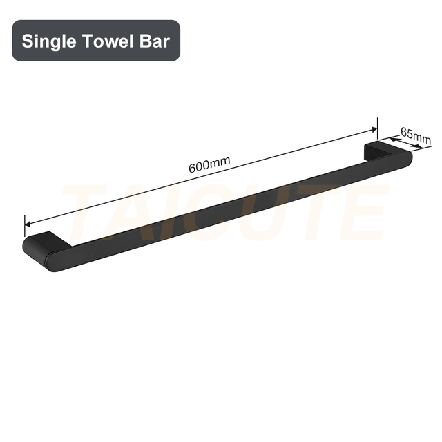 TAICUTE Black Bathroom Accessories Hardware Sets Premium Steel Towel Rack Bar Hook Paper Roll Holder Toilet Brush