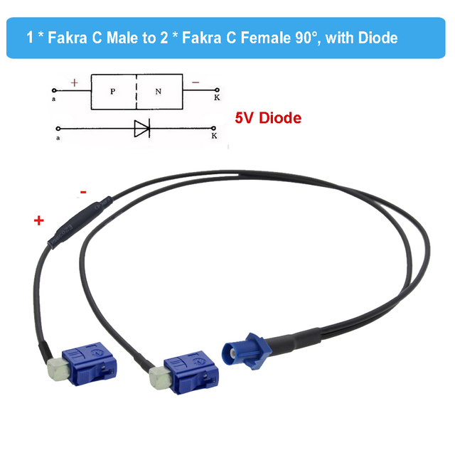 Fakra C-Splitter Cable Male to Dual Right Angle Y Type Diode RG174 Pigtail Car GPS Antenna Extension Cable