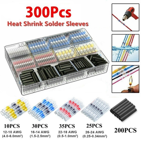 50/300pcs Waterproof Heat Shrink Butt Terminals Crimp Terminals Welding Seal Electrical Wire Twisting Cable Terminal Kit With Hot Air Gun