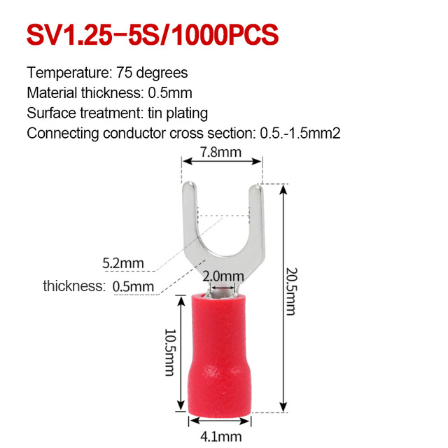 1000pcs SV 1.25 2 3.5-(3 4 5 6) Insulated Wire Terminals Electrical Lug Crimp Terminal 1.5-2.5mm-4mm 16-14 awg