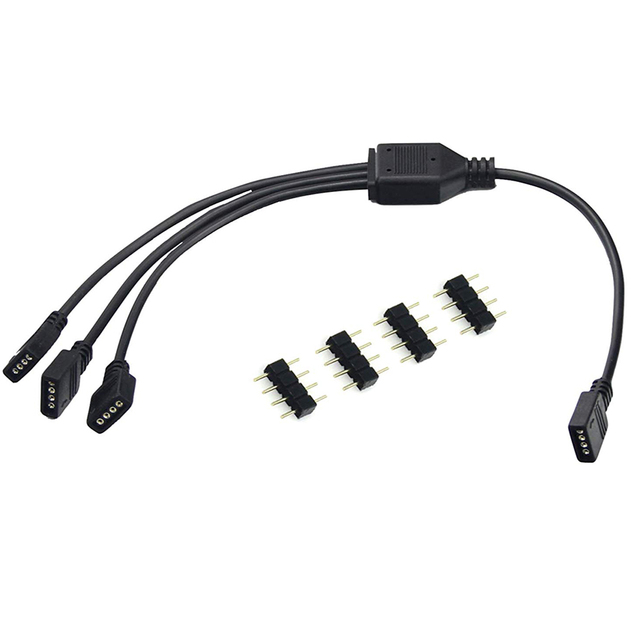 RGB LED Strip Connector, 4 Pins, 1 to 1, 2, 3, 4, 5 Sockets, Power Splitter Cable, 4-Pin Needle, Female, for RGB Strip Lighting