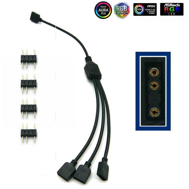 5-24V 3 Pin RGB Connector 1 to 1 2 3 4 5 3pin Wire Splitter Extension Cable for Computer Fan Motherboard Aura RGB LED Sticker Light