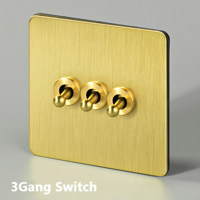 Avoir Gold Wall Light Switch Lever Brass 2 Way Run Off Curtain Momentary Switch Stainless Steel 220V Led Dimmer Usb EU FR Sockets