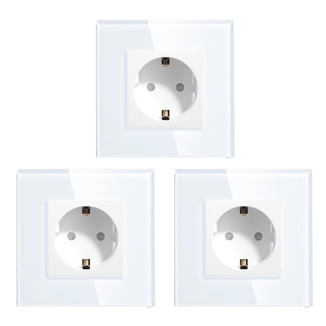 Bingobic Electrical Plugs EU Standard 16A Wall Socket Crystal Glass Panel Plug Electrical Outlet For Home Improvement