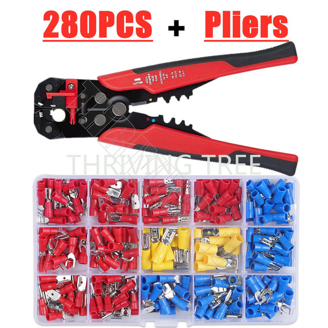 328/280pcs Insulated Spade Butt Loop Fork Loop Lugs Rolled Terminals Electrical Cable Crimp Connector Wire Stripper Plier