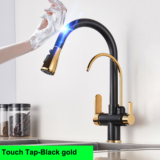 Hot Cold Touch Filter Kitchen Faucets With Sprayer Pull Down Brass Kitchen Mixer Tap Sensitive Smart Sensor Touch Kitchen Faucet