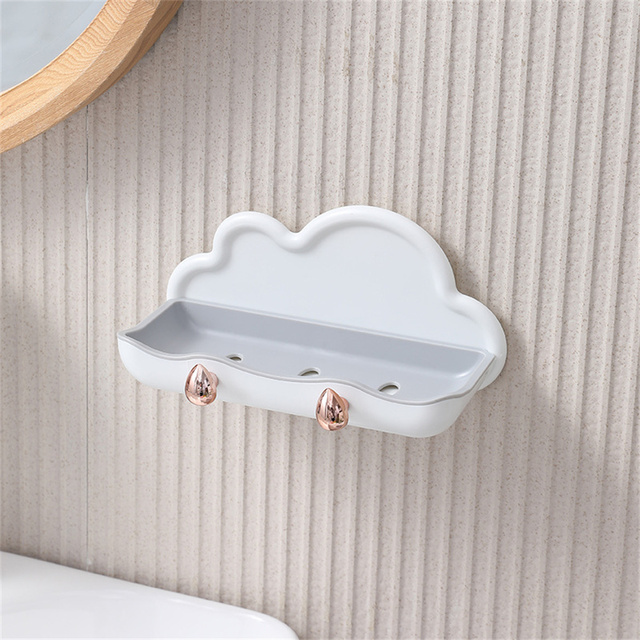 Wall Mounted Soap Holder With 2pcs Hook Creative PP Clouds Shape Soap Basket Multifunctional Bathroom Storage Rack Soap Dishes