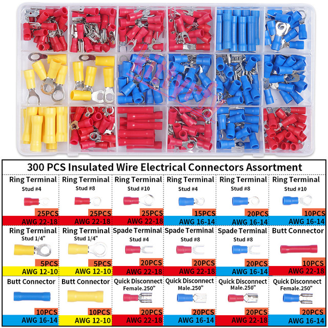 Insulated Box Male Female Spade Terminal Cable Connector Electrical Wire Crimp Butt Ring Fork Spade Lug Rolled Assortment Kit