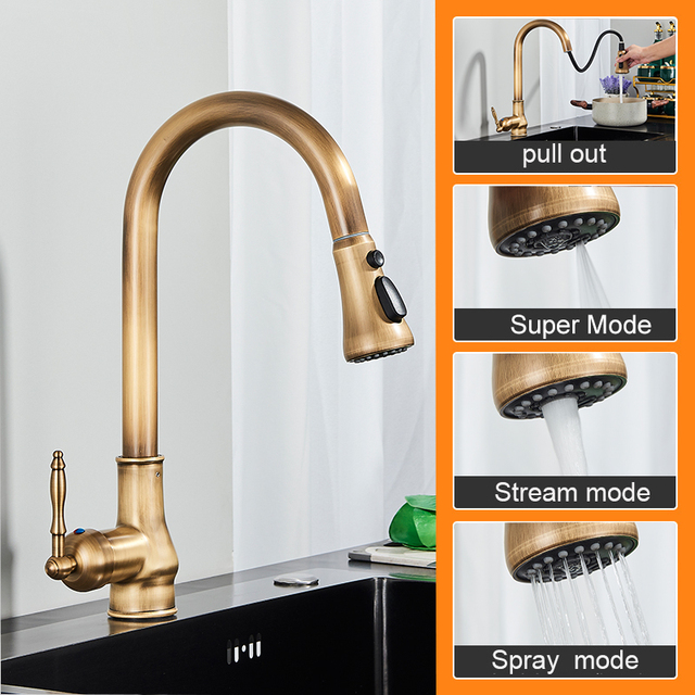 myquilfe antique brass pull down faucet swivel faucet countertop faucet bathroom hot and cold water mixers
