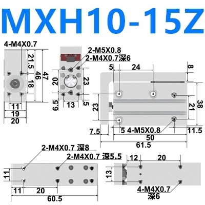 MXH10 Compact Slide Cylinder Same asSMC MXH10-5Z MXH10-10Z MXH10-15Z MXH10-20Z MXH10-25Z MXH10-30Z MXH10-40Z MXH10-50Z MXH10-60Z