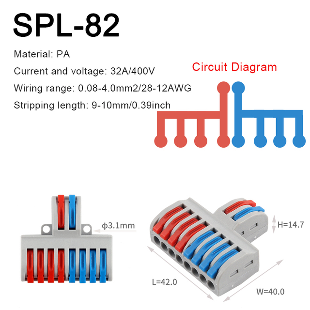 SPL Fast Wire Splitter 42/62/82/84 Wire Interconnect Connector Compact Push-In Connector Terminal Block With Operating Lever