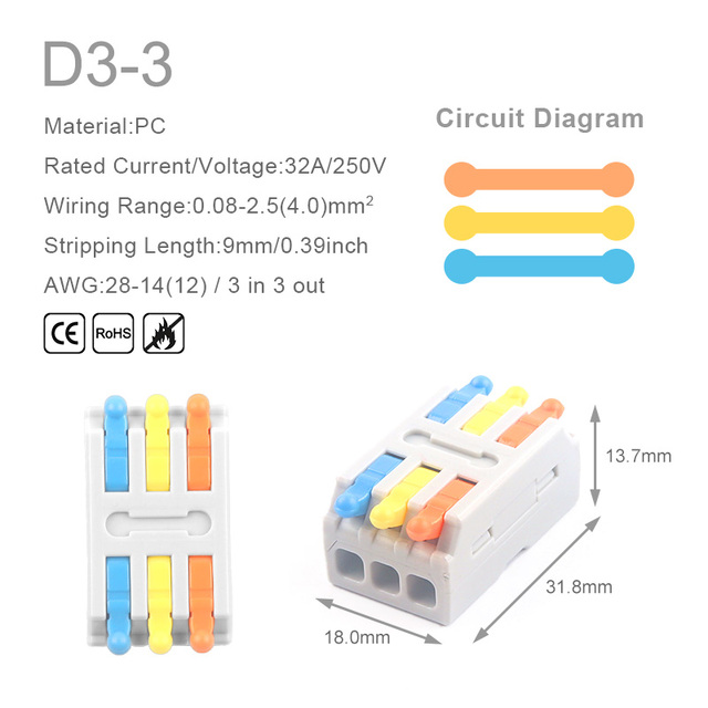 25/50/100pcs Quick Butt Wire Connector 2/3 Pin Interconnection Terminal Blocks Home Electrical Compact Connector Connectors for 28-12AWG