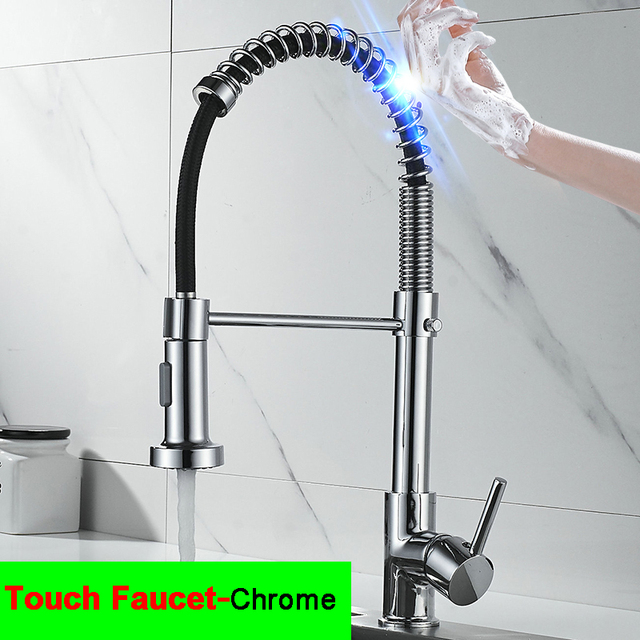 Hot Cold Touch Spring Kitchen Faucets With Pull Out Sprayer Pull Out Kitchen Mixer Tap Black Smart Sensor Touch Kitchen Faucet