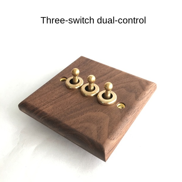 DepoGuye high quality retro American light switch socket, pure wood copper toggle switch panel, home and bed wall light switch