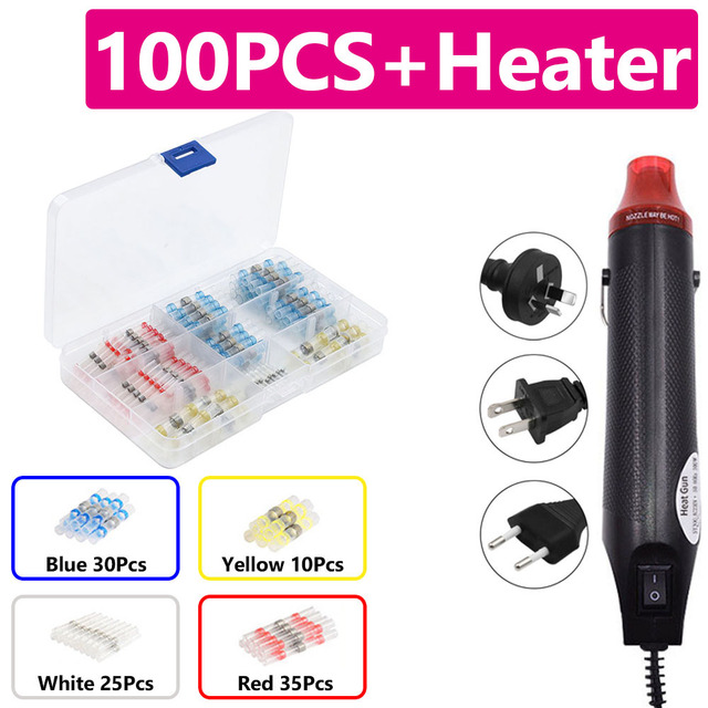 300W Electric Handheld Heat Gun Hot Air Gun with 50-300pcs Heat Shrink Terminals for DIY Craft Embossing Shrink Wrap PVC