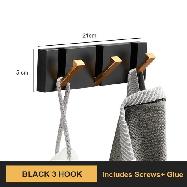 Black Golden Robe Hooks Folding Towel Hanger Aluminum Multifunctional Hook Wall Hooks Coat Clothes Holder for Kitchen Bathroom