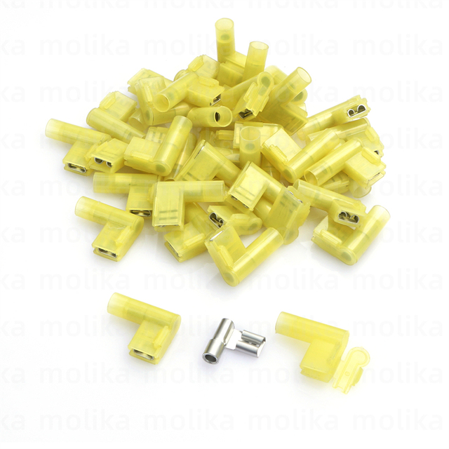 30/50/100PCS Nylon Flag Female Terminal Insulated 6.3mm Female Flag Spade Wire Connector Quick Crimp Wire Connector Terminal
