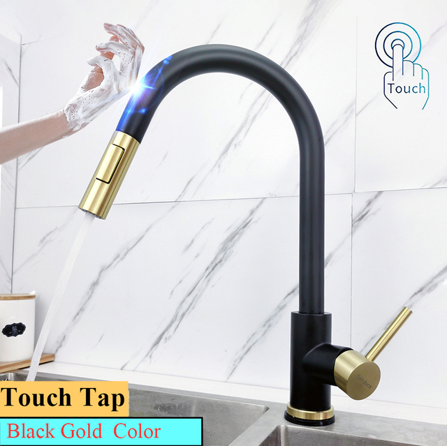 Touch On Kitchen Faucet With Pull Down Sprayer, Touch On Kitchen Sink Stainless Steel Faucet Hot Cold Sensor Kitchen Mixer Tap