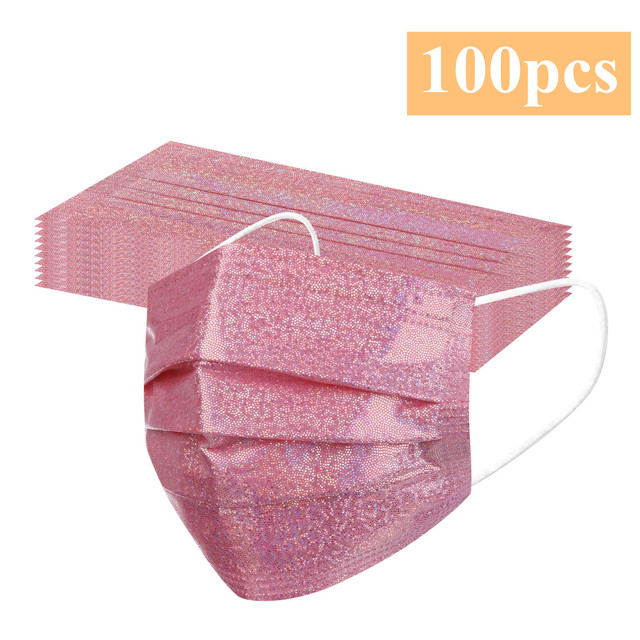 10-100pcs Mascarillas Bling Sequin 3 Ply Disposable Face Mask Pink Black Laser Mouth Mask Protective Mask Adult Masques Masken