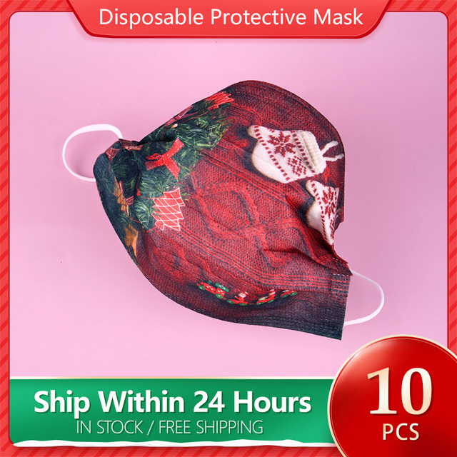 Christmas Disposable Christmas Face Mouth Masks Women Colorful Adult 3 Layers Filter Non-woven Fabric Printed Mascarilla Navidad Noel