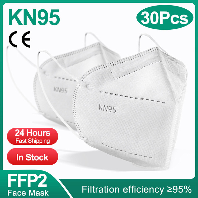 10-200pcs Mascarilla KN95 White Face Masks Filter FPP2 Approved Protective Mask Mouth Mask ffp2fan Mascherine FFP2 Certification