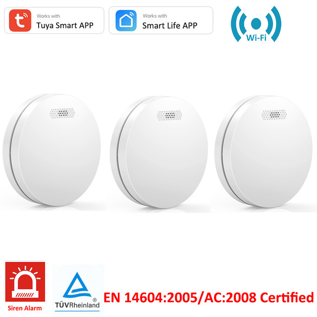 Tuya WiFi Smoke Sensors Fire Protection Alarm 80DB Siren Sound Smoke Detector Fire Alarm Home Protection System Firefighter