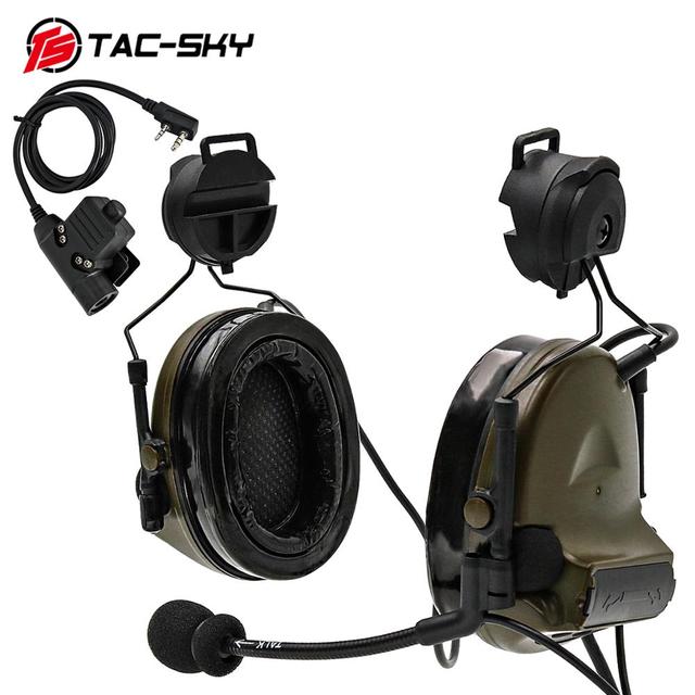 TAC-SKY COMTAC II Helmet Holder Silicone Earmuffs Noise Reduction Pickup Tactical Headset & Walkie Talkie PTT Adapter U94PTT