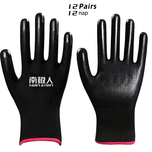 Black Nitrile Palm Coated Anti-Static Safety Gloves With Wear-Resistant Non-Slip Breathable Nitrile Work Mechanic Working Glove