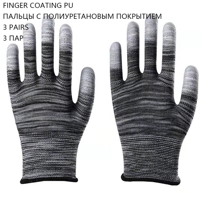 12 Pairs Anti-Static Cotton Work Gloves Thin Wear-Resistant Professional Mesh Construction Gloves PU Coated Anti-Slip Construction Gloves Woodworking Household Ladies Black