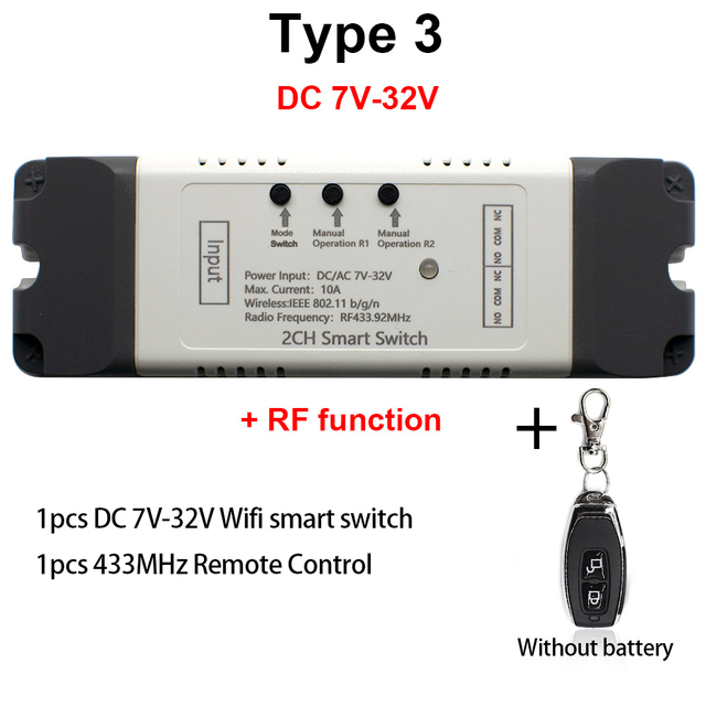 EWelink Smart WiFi Garage Door Opener Remote Control Switch 12V 24V RF Receiver Relay Module 2CH Inching Interlock Self Locking