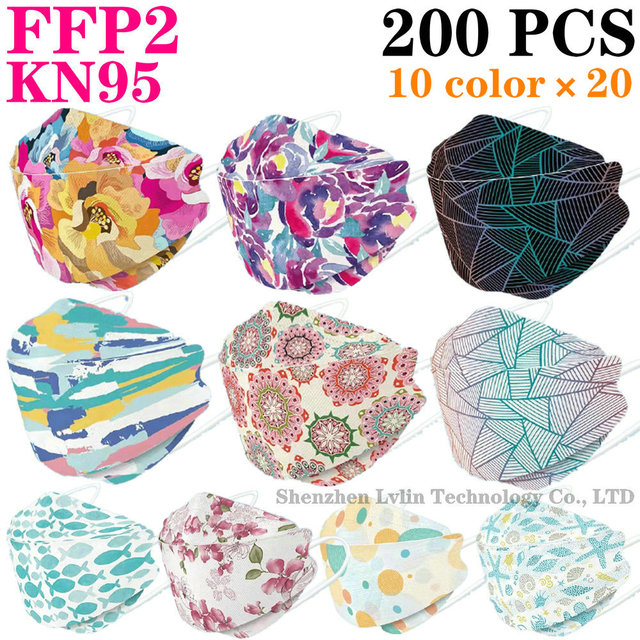 Wholesale KN95 FFP2 CE 100-200pcs 80 Unique Print Fish Mask Mascarillas Protective Breathing Adult Woman Colorful Masques