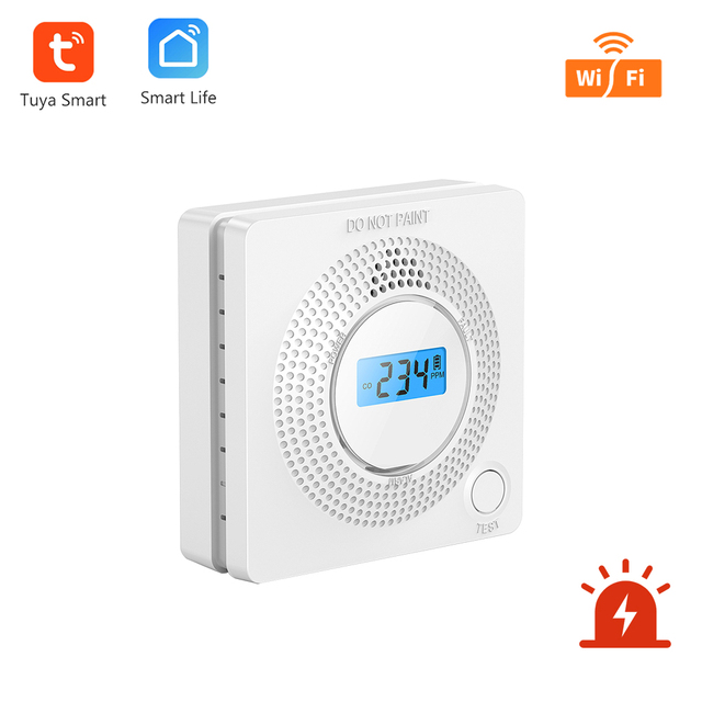 WiFi Carbon Monoxide Sensor Concentration LCD Display 85dB Siren Sound Co-detector Gas Alarm Tuya Smart Security Alarm Sensor