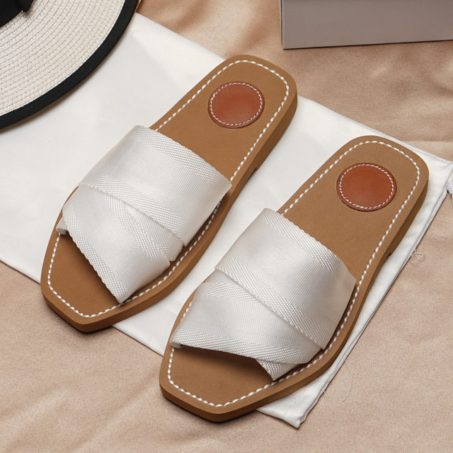 Canvas Slides Women Summer Beach Shoes Slippers Cross Bands Flats Mules Sandals Chic Luxury Brand New 2021 Designer Woman Shoes