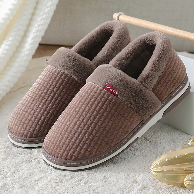 Home Shoes for Men Winter Warm Furry Short Plush Mens Slippers Non-slip Bedroom Shoes Couple Soft Indoor Shoes Male Plus Size 47