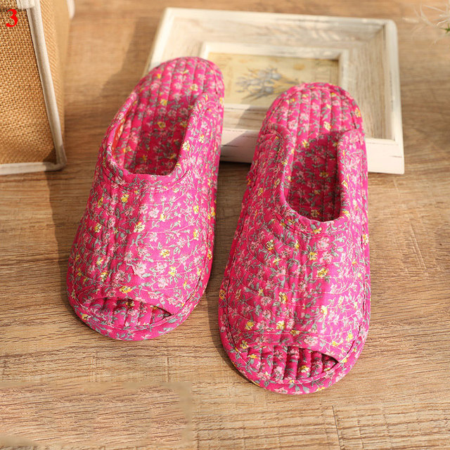 Small floral slippers pastoral fabric soft-soled household cotton slippers warm breathable non-slip light beautiful cotton slippers