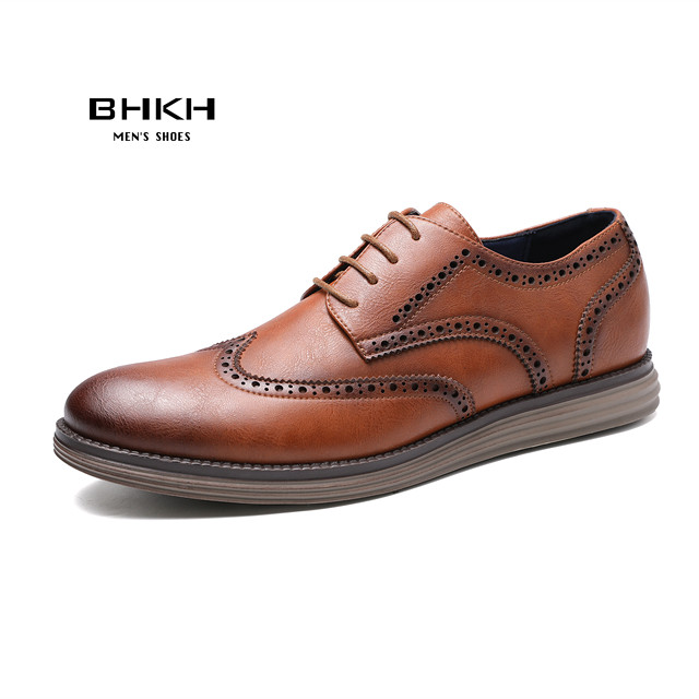 BHKH 2022 Genuine Leather Dress Shoes Comfortable Men Casual Shoes Smart Business Office Work Lace-up Men Shoes