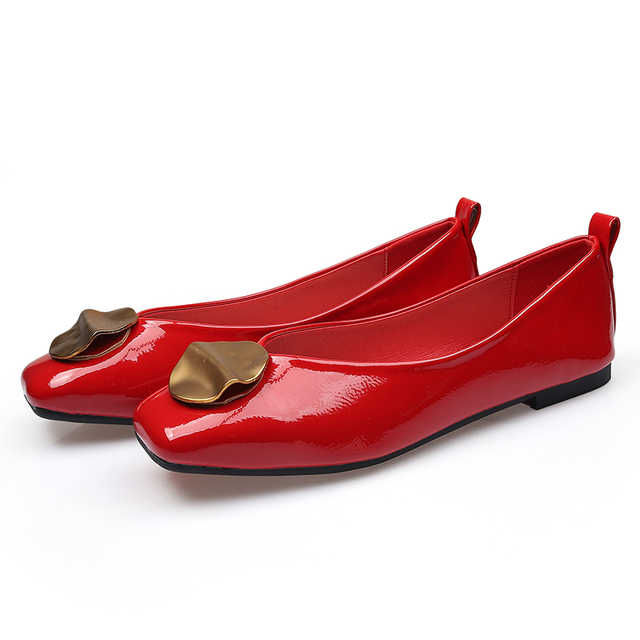 Women's Ballerina Shoes, Square Toe Flats Ballerina Flats, Shiny Leather Loafers, Fashionable, Spring 2021