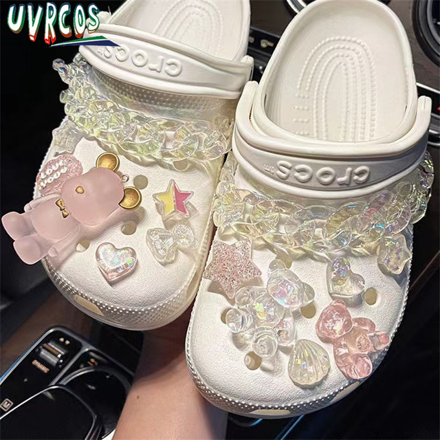 Cute Crocs Charms Luxury Designer Rhinestone Bling Pearl Chain for Croc Shoe Flower Accessories Gift for Clog Girl