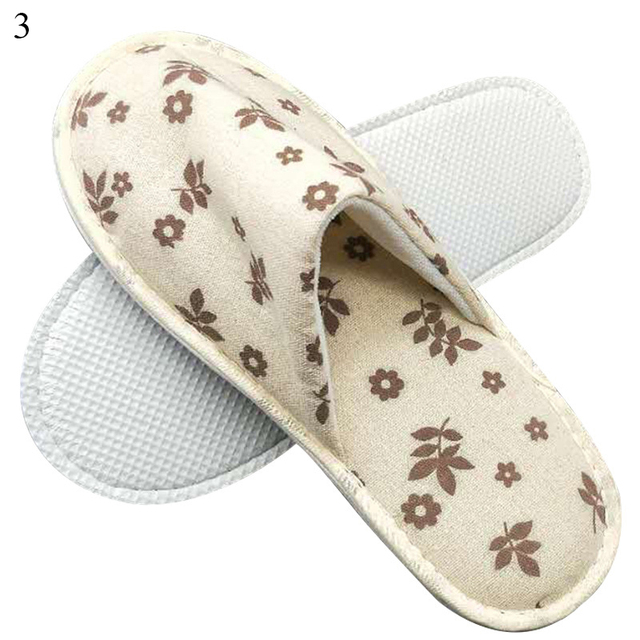 Hotel Travel Spa Disposable Slippers Cute Printed Linen Guest Slippers Home Room New Beauty Salon Slippers Women Slippers Hot