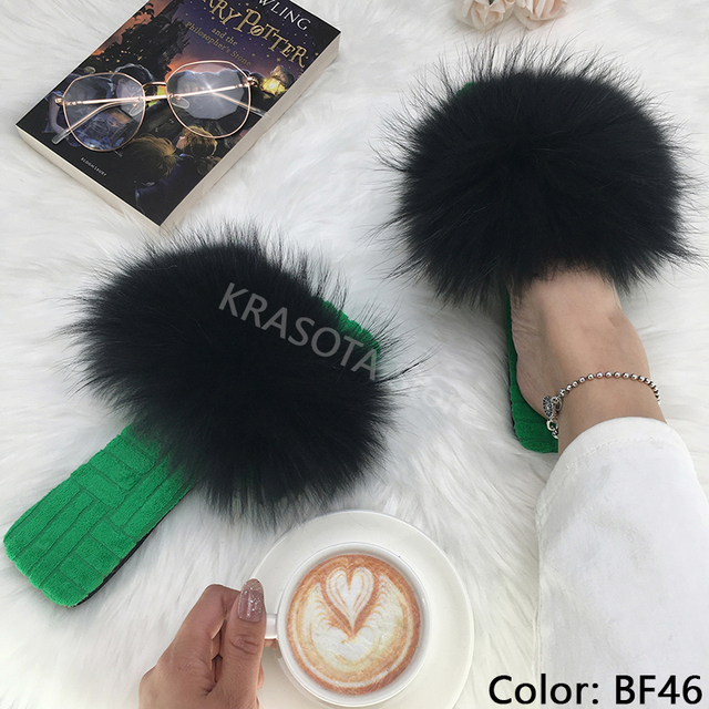 Summer Women Slippers Cotton Fabric Real Fur Flip Flops Fancy Sandals Ladies Faux Fur Slippers 2022 Home Shoes Woman