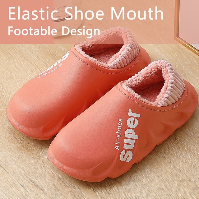 2021 winter women slippers eva waterproof warm plush home shoes ladies non-slip indoor soft sole cotton slides couple shoes