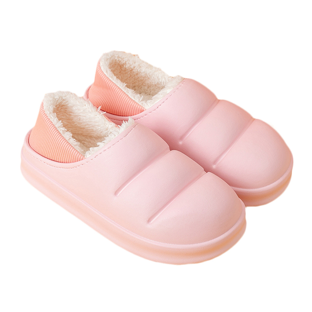 Winter Women Fur Slippers Waterproof Warm Plush Household Slides Indoor Home Thick Sole Shoes Non-slip Solid Couple Sandals