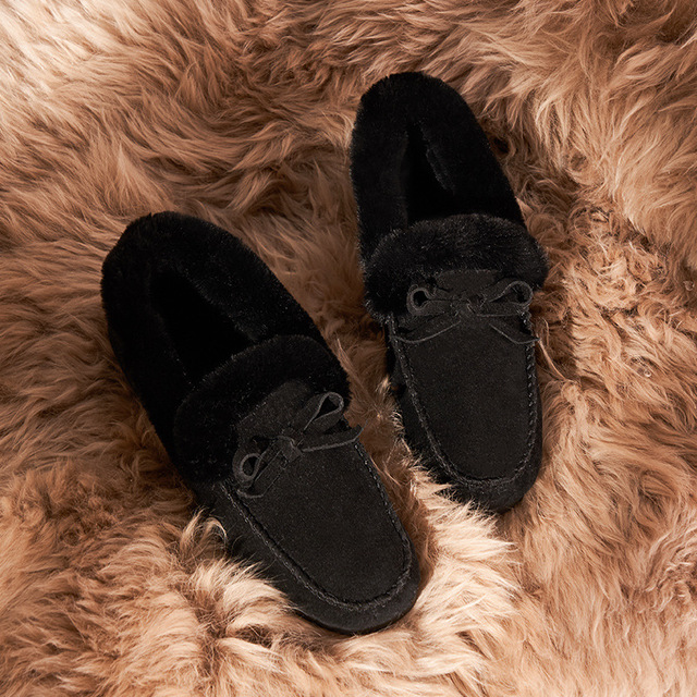 Women Slippers Winter Bow Tie Plush Warm Shoes Inside Loafers Indoor Slippers Ladies Ladies Slip On Shoes Chaussure Femme Women Shoes Non-leather Casual Shoes Women's Shoe Brand