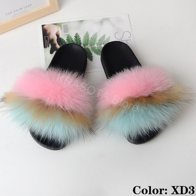 Natural Fur Slippers Women Home Fluffy Slippers House Furry Slides Luxury Summer Flip Flops with Real Fur Wholesale Dropshipping