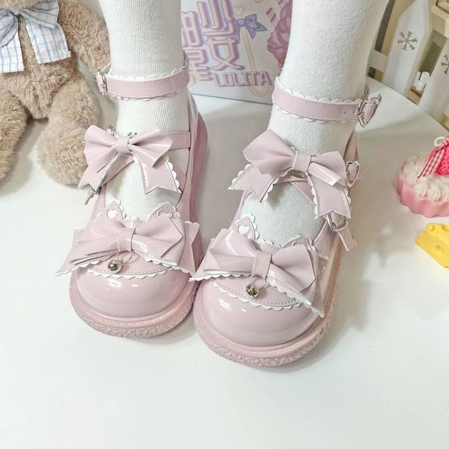 Kawaii Girls Lolita Shoes Fashion 2022 Japanese Style PU Patchwork Mary Janes Bowknot Lovely Heart Buckle Solid Zapatillas Mujer