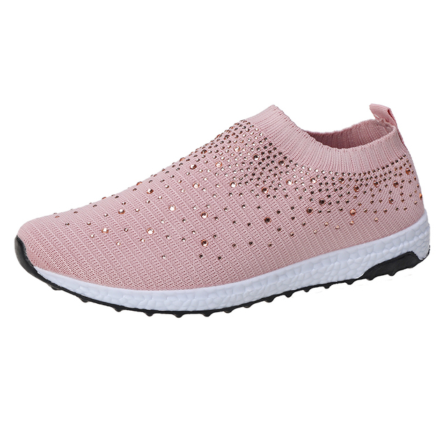 Running Flat Women's Shoes Breathable Mesh Fashion Bling Hot Drill Ladies Trainers Outdoor Slip On Plus Size 35-43 Women Shoes