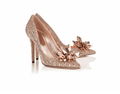 Cinderella - Women's Crystal and Gold High Heel Wedding Shoes, Pointed Stiletto Heel, Plus Size