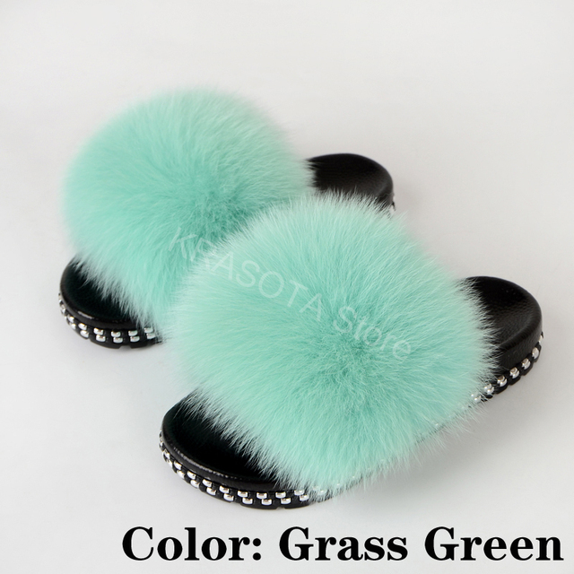 Fur Slippers Women Real Fox Fur Slides Fluffy Home Slippers Luxury Flip Flop with Fur Ladies Platform Sandals Summer Shoes Women