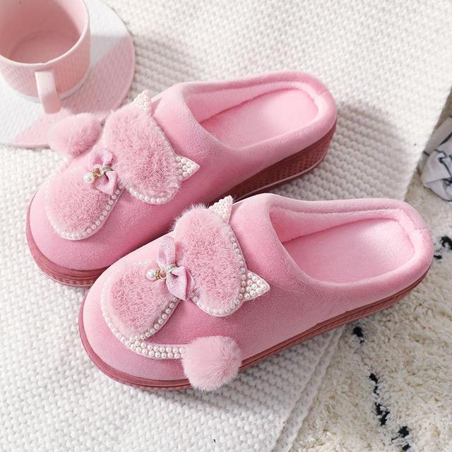 Winter Warm Slippers Polyester Cotton Women Home Shoes Lovely Non-slip Indoor Slides Corduroy Couple Slippers Women's Shoes